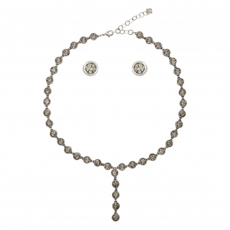 Conjunto Nino Bran Acessórios Antunes Cristais Prata Vintage