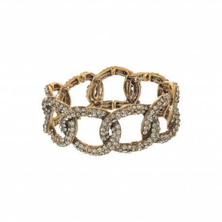 Pulseira Nino Bran Acessórios Elos Cristais Ouro Vintage