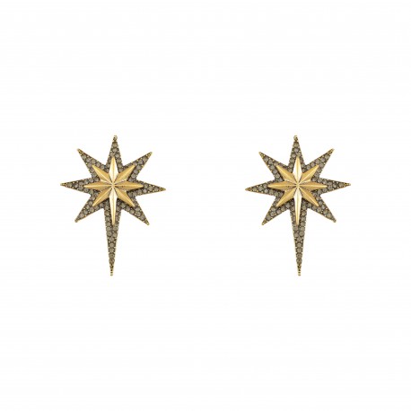 Brinco Nino Bran Acessórios Star Cristais Ouro Vintage