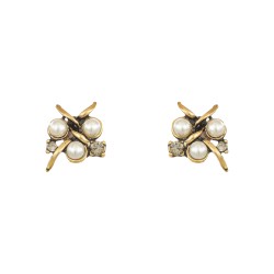 Brinco Nino Bran Acessórios Pérolas Cristais Ouro Vintage