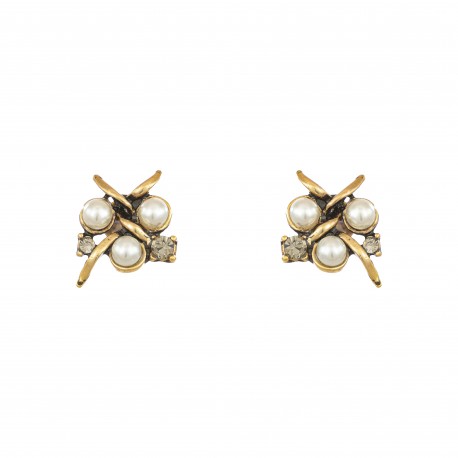 Brinco Nino Bran Acessórios Pérolas Cristais Ouro Vintage