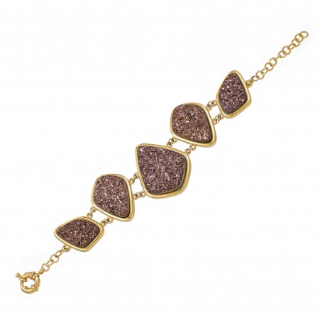 Pulseira Fane's Pedra Drusa Bronze Metal Dourado