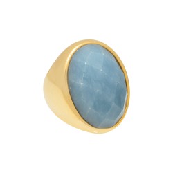 Anel Fane's Pedra Natural Quartzo Azul Metal Dourado