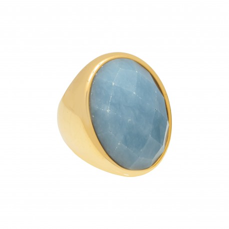 Anel Fane's Pedra Natural Quartzo Azul Metal Dourado