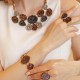 Anel Fane's Duplo Pedra Natural Drusa Bronze Negra Metal Dourado