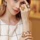 Anel Fane's Pedra Natural Quartzo Rutilado Zircônia Metal Dourado