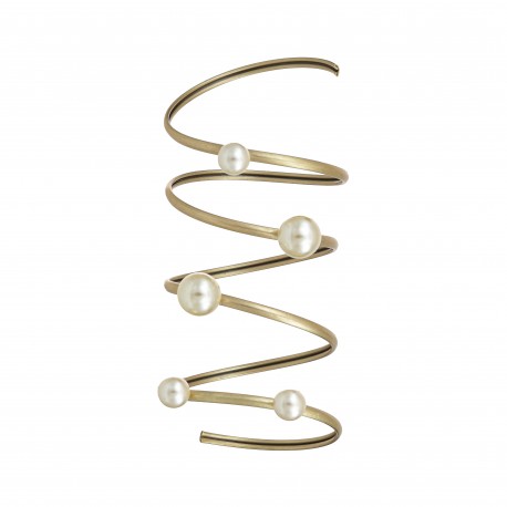 Pulseira Luiza Rogi Ava Bracelete Espiral Pérola Ouro Envelhecido