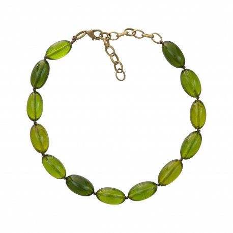 Colar Luiza Rogi Ava Curto Resina Verde Ouro Envelhecida