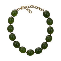 Colar Luiza Rogi Ava Curto Resina Verde Ouro Envelhecido