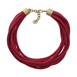Colar Luiza Rogi Ava Curto Cadarço Vermelho Ouro Envelhecido