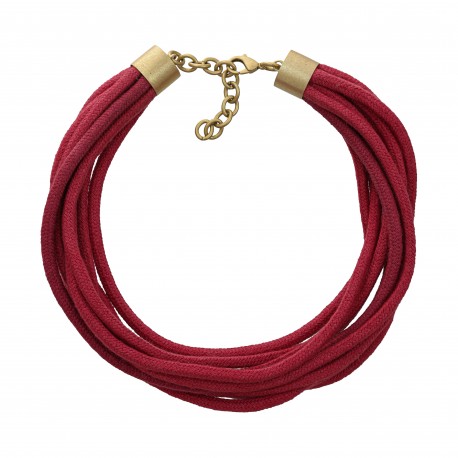 Colar Luiza Rogi Ava Curto Cadarço Vermelho Ouro Envelhecido