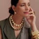 Colar Luiza Rogi Ava Pérolas Bolas Lenço Metal Ouro Envelhecido