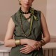 Colar Luiza Rogi Ava Pedras Naturais Lenço Seda Verde