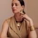Colar Luiza Rogi Ava Fios Couro Marrom Pingente Ouro Envelhecido