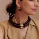 Colar Luiza Rogi Ava Trio Aros Couro Marrom Ouro Envelhecido