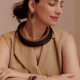 Colar Luiza Rogi Ava Fios Couro Marrom Cadarço Prata Envelhecida