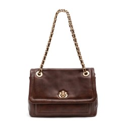 Bolsa Isla Dahlia Flap Couro Pinhão Ouro