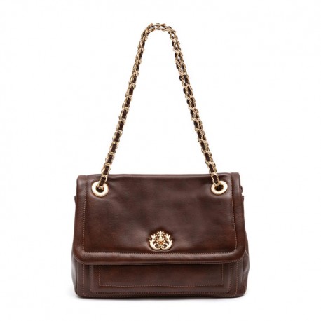 Bolsa Isla Dahlia Flap Couro Pinhão Ouro