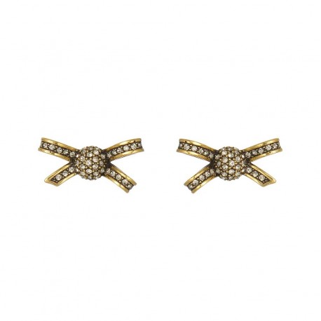 Brinco Hector Albertazzi Laço Strass Mini Romance Ouro Vintage