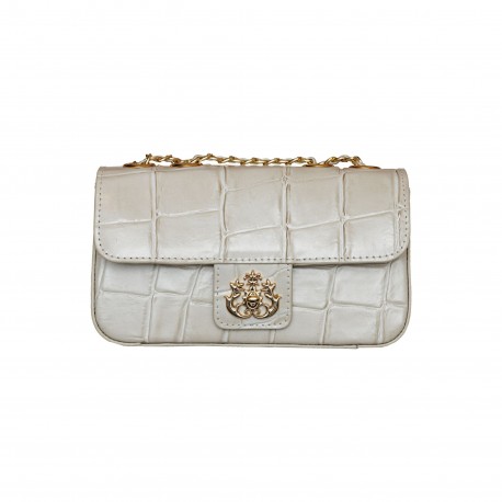 Bolsa Isla Anne Baguete Couro Caiman Marshmallow