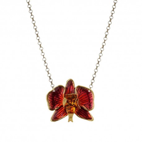 Colar Nadia Gimenes Orquídea Rosa Curto Dourado