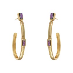 Brinco Fane's Pedra Drusa Ametista Argola Metal Dourado