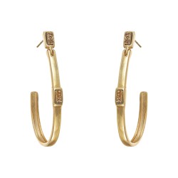 Brinco Fane's Pedra Drusa Ouro Argola Metal Dourado