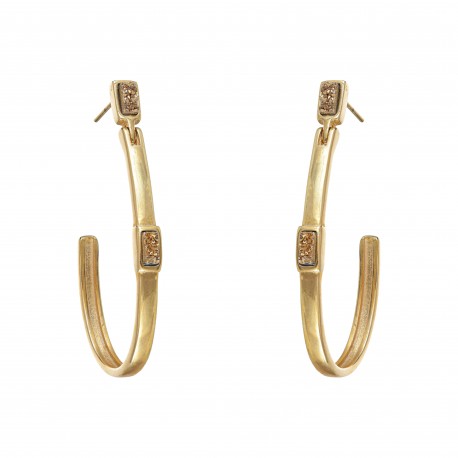 Brinco Fane's Pedra Drusa Ouro Argola Metal Dourado