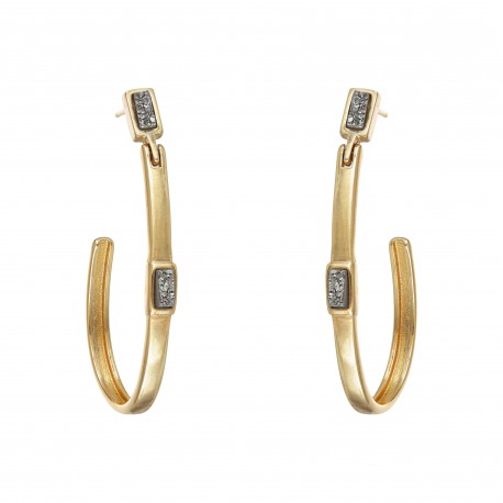 Brinco Fane's Pedra Drusa Platina Argola Metal Dourado