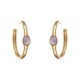 Brinco Fane's Pedra Natural Ametista Argola Metal Dourado