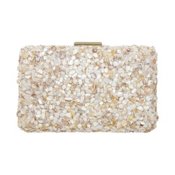 Bolsa Empório MP Clutch Pedras Cascalho Cristais Off White