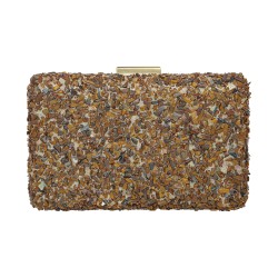 Bolsa Empório MP Clutch Pedras Cascalho Cristais Bronze