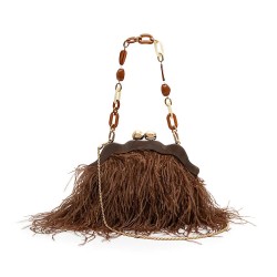 Bolsa Isla Pouch Plumas Moldura Mascavo
