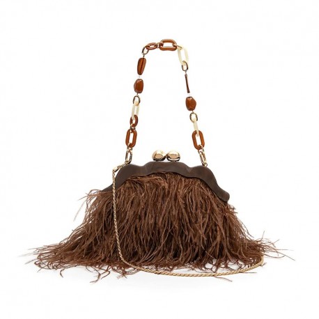 Bolsa Isla Pouch Plumas Moldura Mascavo