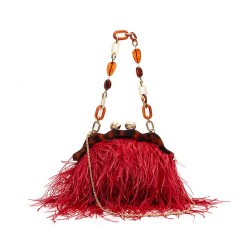 Bolsa Isla Pouch Plumas Moldura Carmim