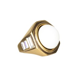 Anel Camila Klein Zodíaco Resina Off White Ouro Velho