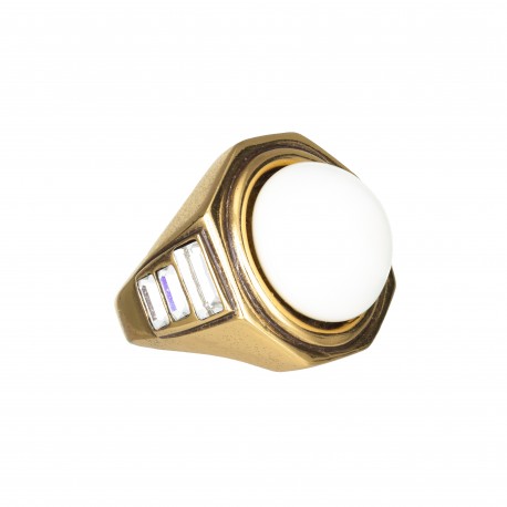 Anel Camila Klein Zodíaco Resina Off White Ouro Velho