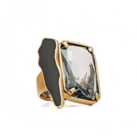 Anel Camila Klein Coragem Esmaltado Preto Ouro Velho