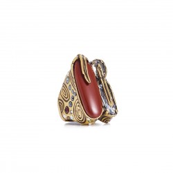 Anel Camila Klein Regar Baguete Strass Vermelho Ouro Velho