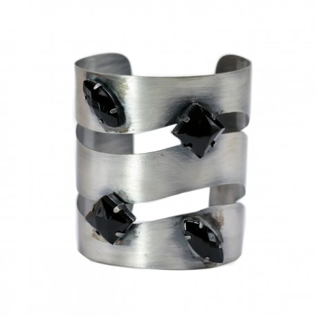 Bracelete Maria Chic Acessórios Vazado Pedras Prata Envelhecido
