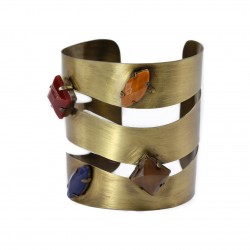 Bracelete Maria Chic Acessórios Vazado Pedras Ouro Envelhecido
