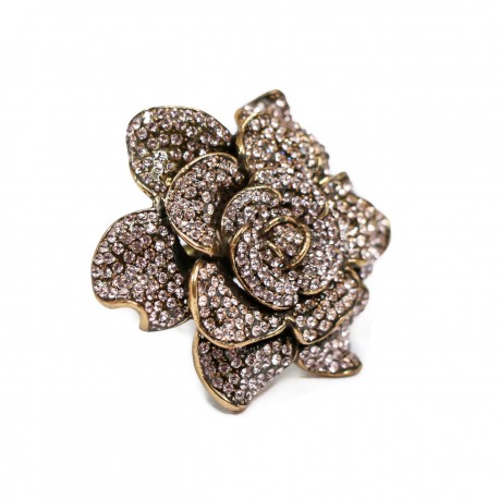 Anel T.Arrigoni Flor Cristal Ouro Vintage
